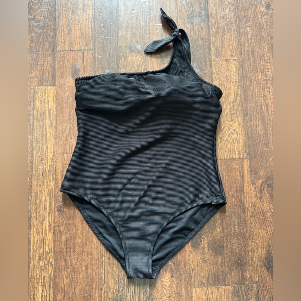Old Navy Black Textured One Shoulder Bow Knot Swimsuit One Piece Size XL